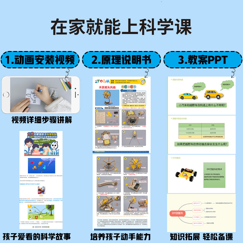 科学小手工小制i作木质电动摇头风扇模型儿童小发明材料包教具器