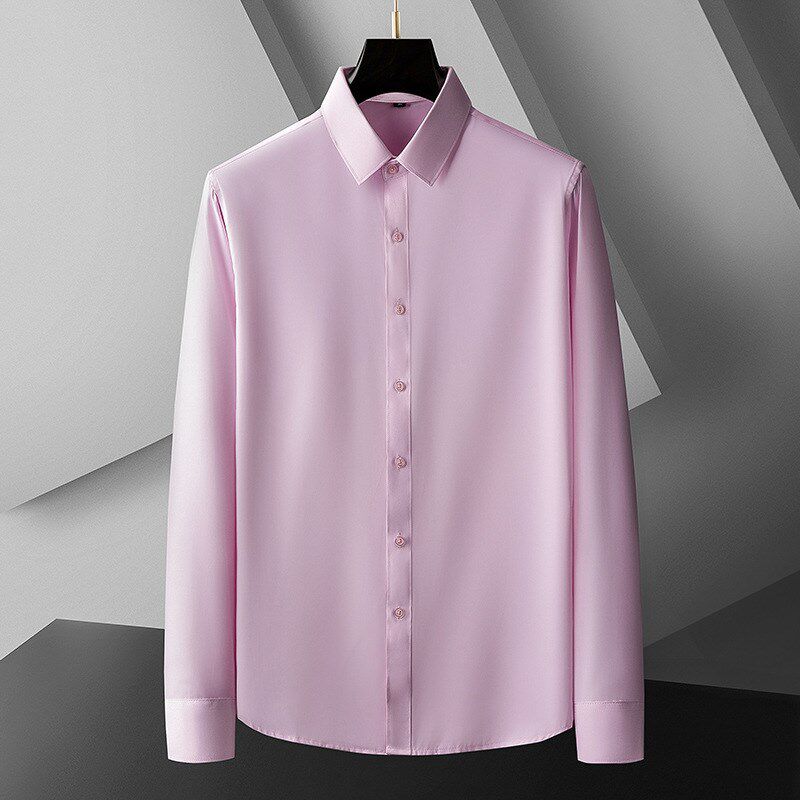 丝光棉衬衫男免烫抗皱春秋季长袖衬衣高级感职业正装纯色休闲寸衫