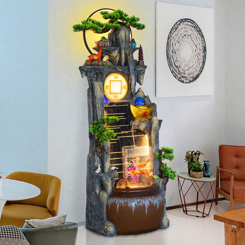 新品上市中式假山喷泉流水摆件招财鱼缸办公室客厅玄关景观装饰品