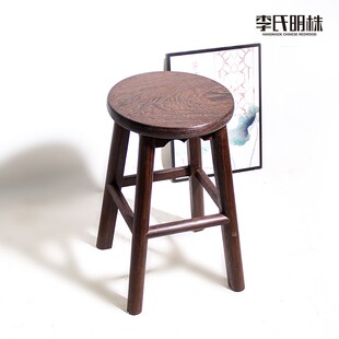 红木鸡翅木圆吧凳吧台实木高脚凳餐桌圆凳子换鞋凳矮Z凳前台吧椅