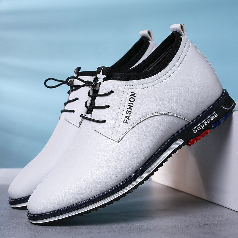 休息青少年皮鞋男潮流韩版帅气平底软底学生隐形内增高皮鞋男6cm