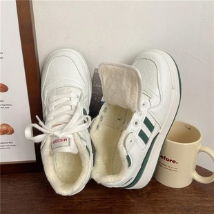 大码女鞋加绒41到43肥胖脚二棉小白鞋秋冬季百搭棉鞋运动休闲板鞋