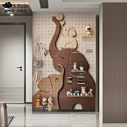 大象玄关装饰画遮挡定制走廊收纳置物架电表箱客厅墙面洞洞板实木