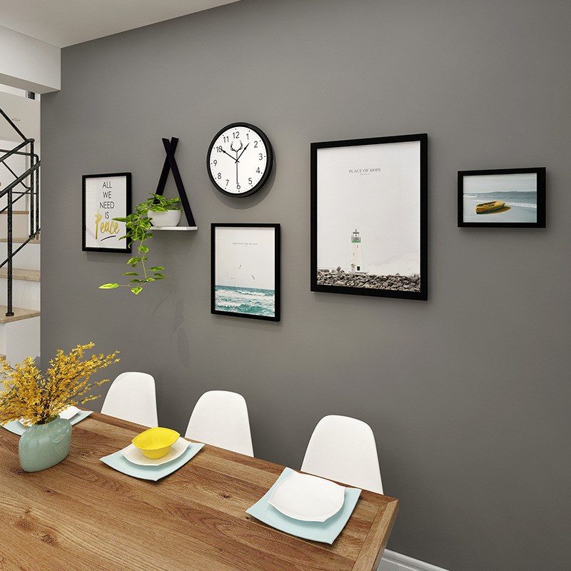 北欧现代装饰画钟表INSu风格挂画实木画框组合餐厅壁挂置物架饰品