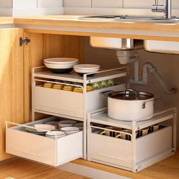 厨房抽拉式置物架橱柜抽屉拉篮碗盘分隔收纳餐具杯子多层储物家用,厨房/烹饪用具,厨房抽屉置物架,淘宝优惠券,粉丝福利购,淘宝优惠卷