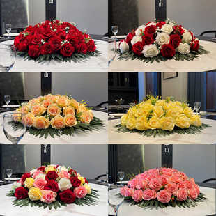 餐桌花摆花酒店圆桌面摆花饭店桌子摆花大桌摆花圆桌转盘中间摆花