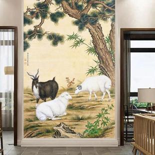 三羊开泰风水画招财玄关贴画客厅办公室中式装饰画壁挂画水墨国画