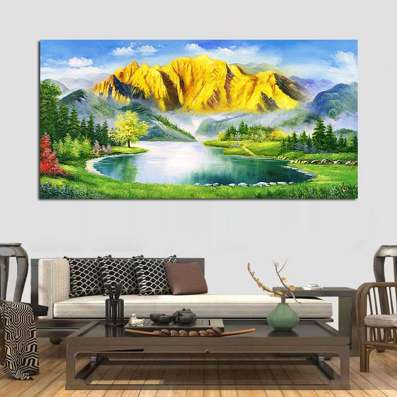 金山聚宝盆装饰画客厅办公室挂画贴画玄关背有靠山背景墙壁纸贴画