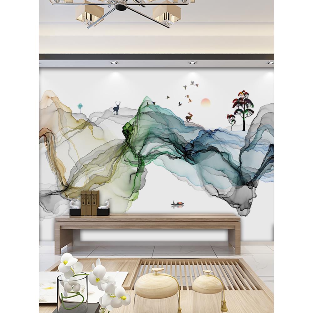 抽象线条麋鹿景观墙面贴纸壁画客厅背景墙面装饰画大型整体贴纸不