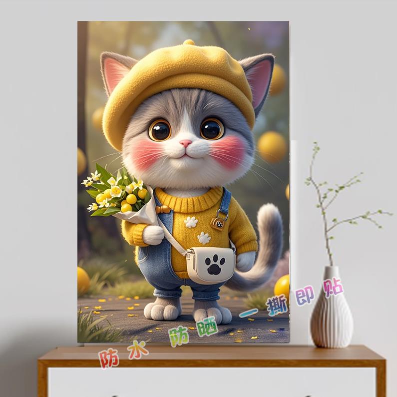 可爱小猫招财猫客厅走廊玄关卧室宿舍卫生间墙贴墙画壁画贴纸贴画