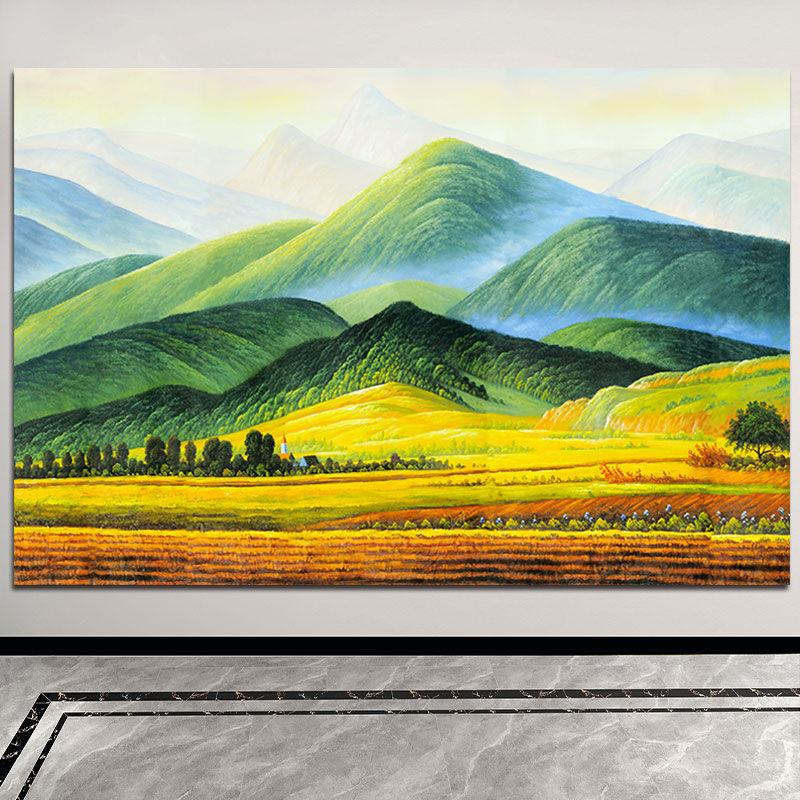 群山风景油画客厅沙发背景墙无水大山画靠山图装饰画自粘贴画壁画