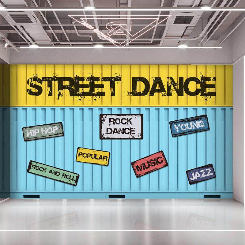 工业风嘻哈街舞教室涂鸦集装箱壁纸海报酒吧摇滚音乐舞台背景贴画