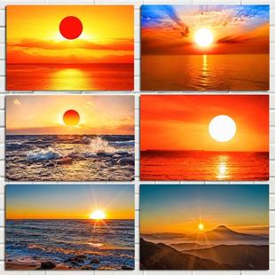 海上日出装饰画太阳画报财源滚滚旭日东升镇宅风水画红红火火挂画