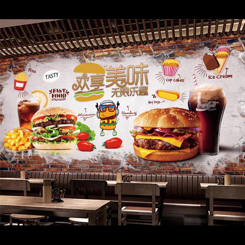 创意美味汉堡贴画汉堡薯条炸鸡小吃快餐店墙面装饰墙贴纸壁画自粘图片