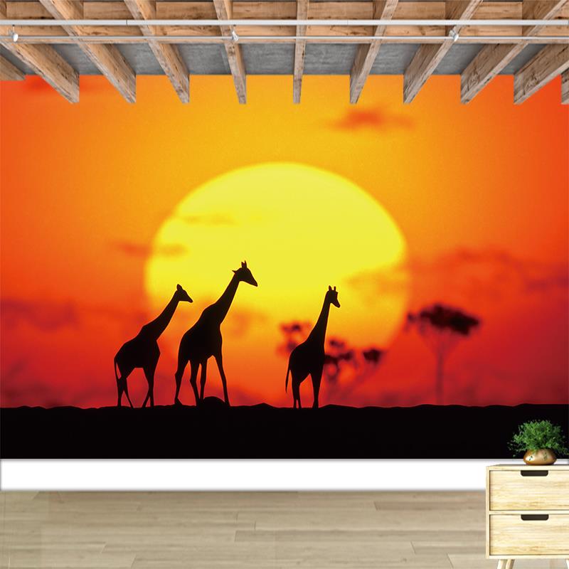 黄昏夕阳大幅贴画墙贴动物剪影室内装饰壁画背景墙防水自粘贴纸