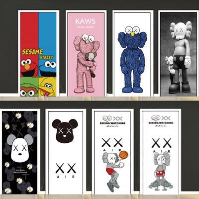 积木熊芝麻街kaws潮牌门贴纸整张创意自粘防水卧室洗手间玻璃贴画