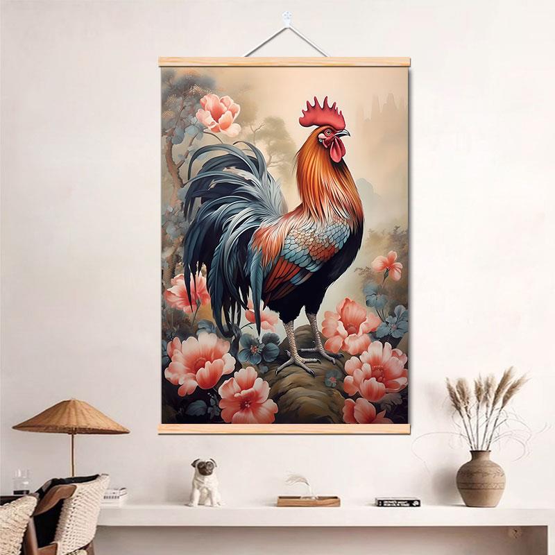 大公鸡玄关挂画走廊过道入户壁画餐厅餐桌墙面雄鸡金鸡报晓装饰画图片
