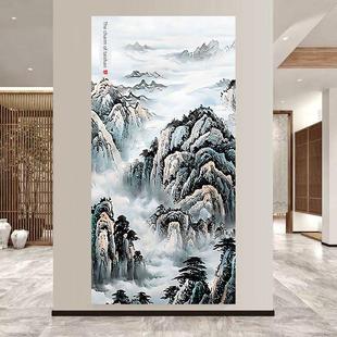 五岳独尊泰山神韵入户玄关装饰画中式无水靠山图客厅书房招财贴画