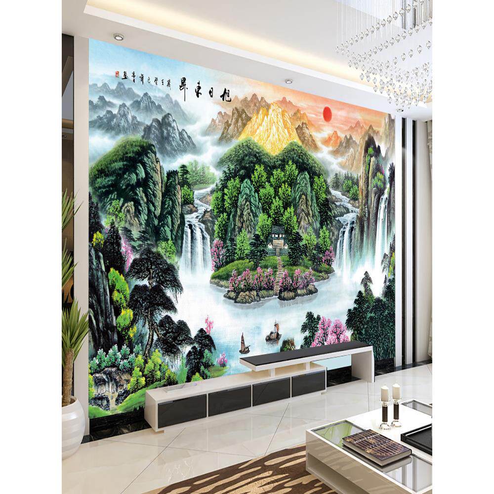 山水画墙贴背景墙壁画墙布墙画3d立体贴画墙纸自粘客厅壁纸装饰画