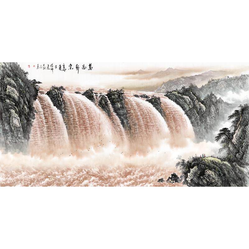现代墙画山水风景壁画客厅家居书房办公室装饰画横幅黄河壶口瀑布