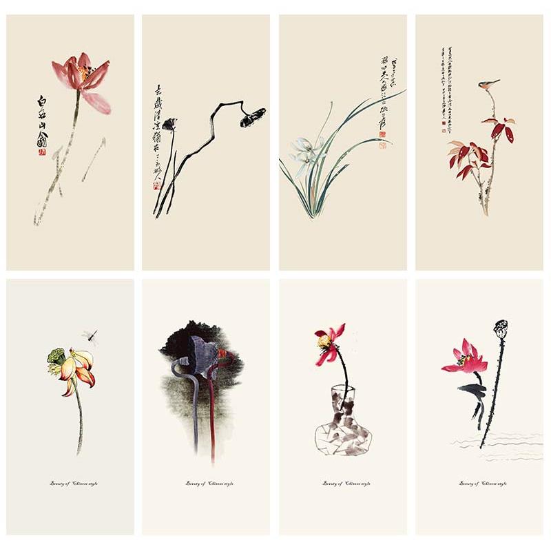 新中式齐白石玄关画芯入户画小清新植物客厅书房办公室挂画装饰画图片