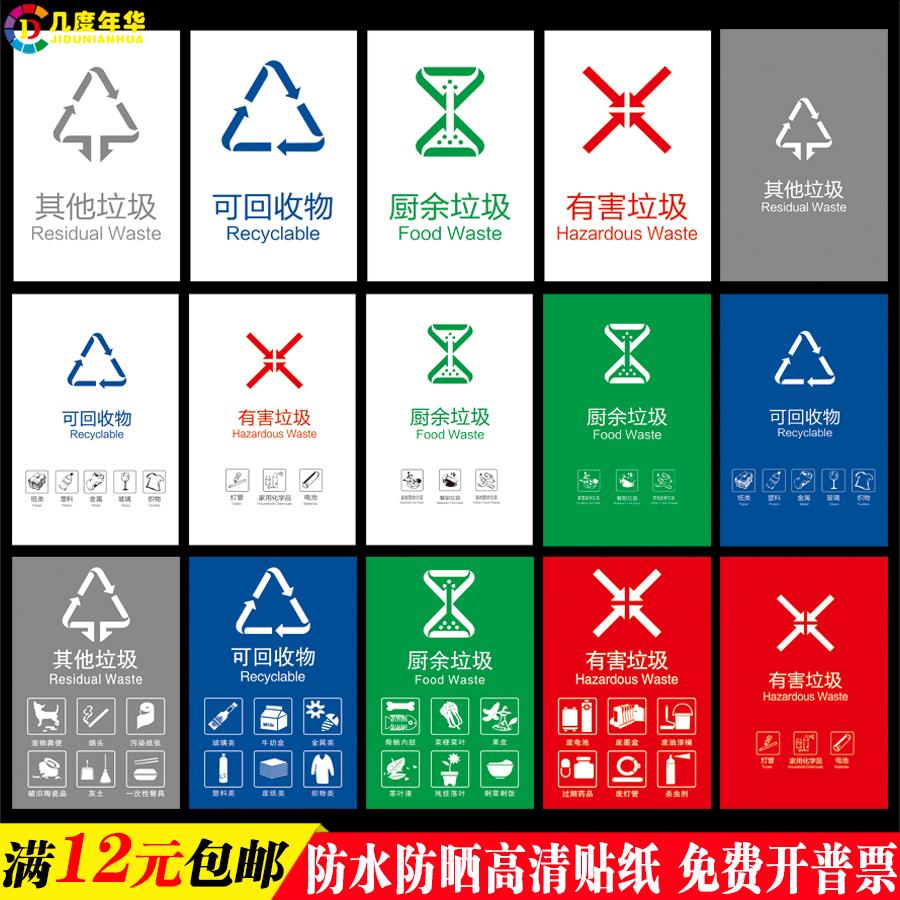 2025年垃圾桶分类标识贴纸其他可回收厨余有害标志提示牌新标准