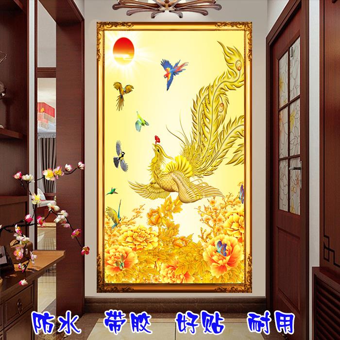 凤凰贴图百鸟朝凤自粘海报客厅风水装饰画玄关婚房吉祥鸟壁画包邮