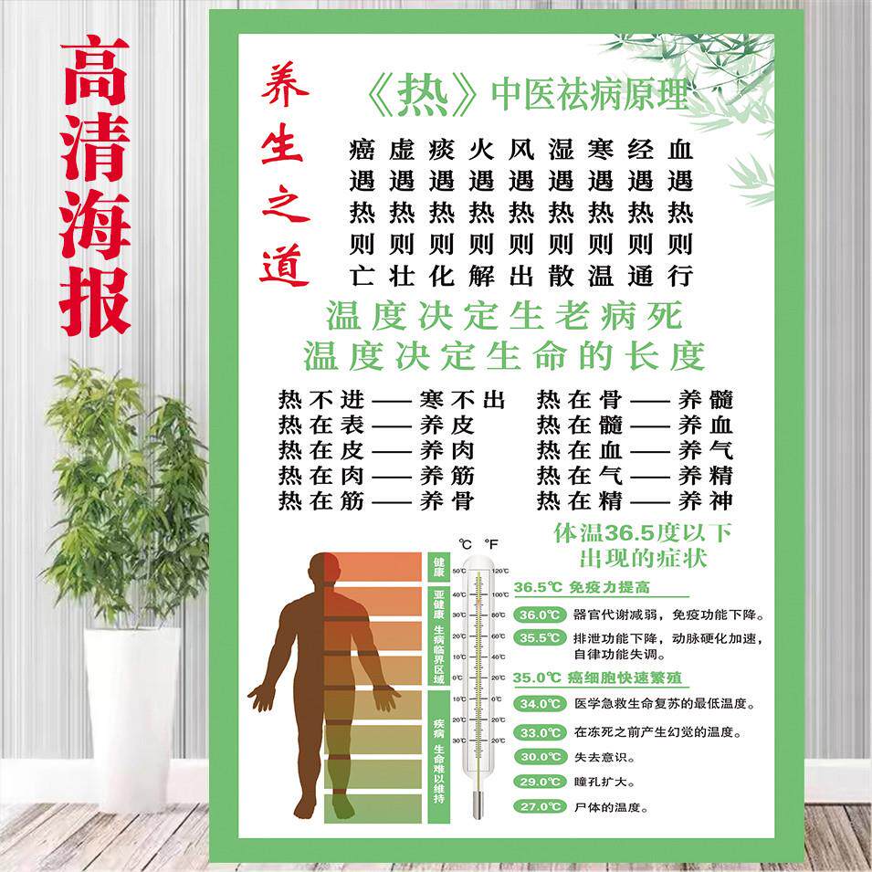 中医去病原理热海报温度决定健康贴纸养生馆理疗店装饰画门诊自粘