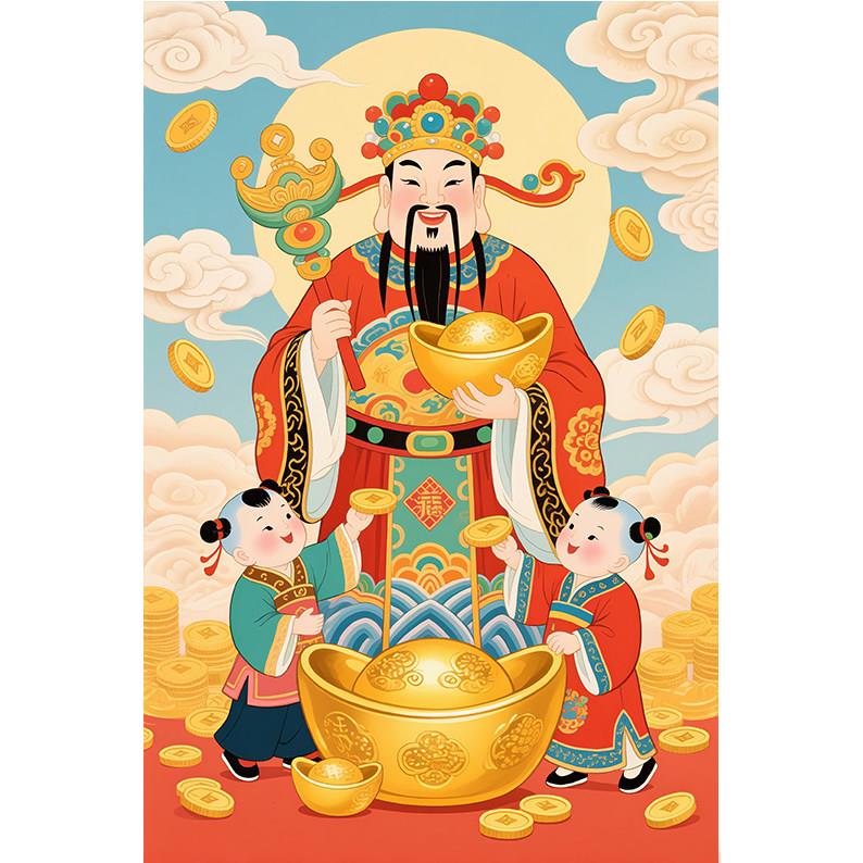 财神爷自带背胶贴画新款财神到财源滚滚贴纸招财进宝年画发财聚财