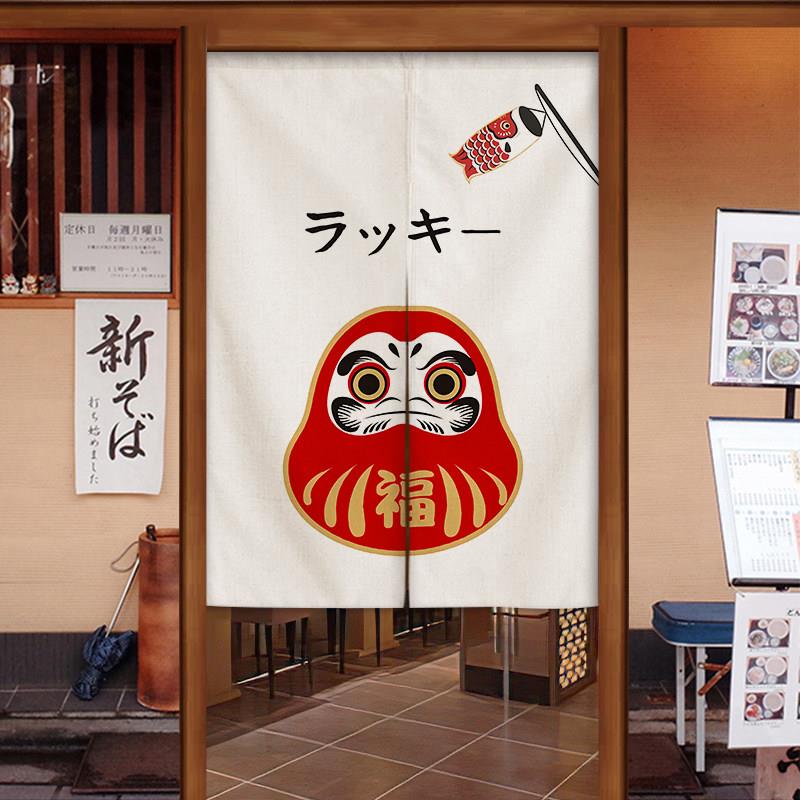 日式和风招财猫布艺门帘免打孔商用棉麻半帘卧室卫生间装饰隔断帘