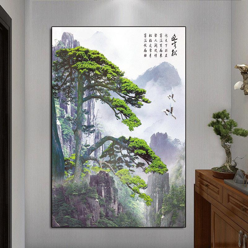 迎客松壁画有山无水客厅挂画背景墙装饰挂墙画招财农村中堂画海报