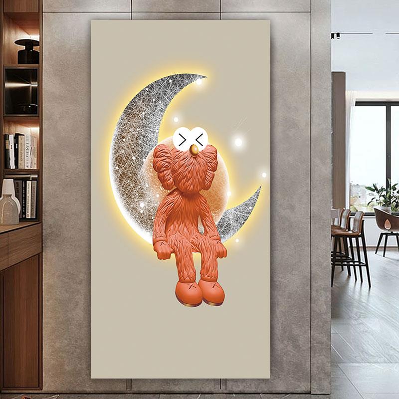 KAWS入户玄关贴画芝麻街墙贴纸卡通公仔背景壁画防水自粘画