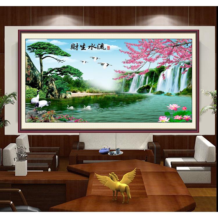 装饰画客厅沙发背景墙无框画芯山水风景现代中式壁画迎客松