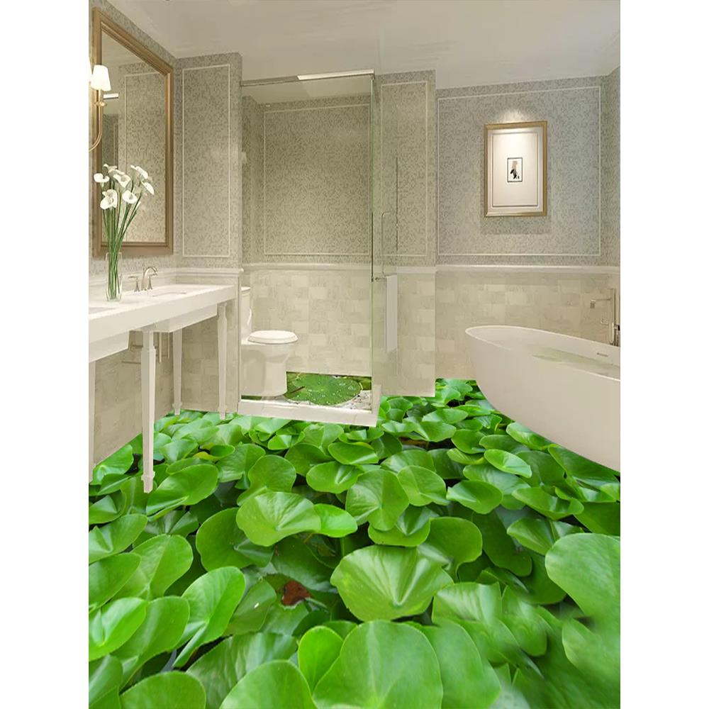 3d立体地板贴遮丑卫生间家用卧室防水贴纸自粘花草地贴画瓷砖装饰