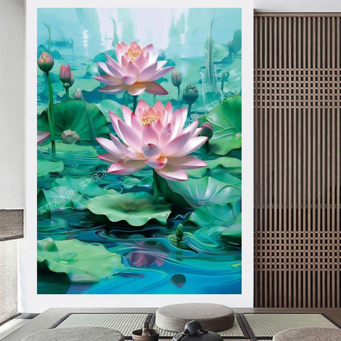 荷花莲花图唯美风景画客厅卧室走廊装饰画莲花盛开招财画图片