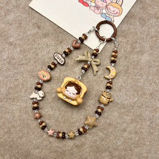 SKULLPANDA正版泡泡玛特萌粒萌粒合金串珠手机链短挂绳包钥匙挂件