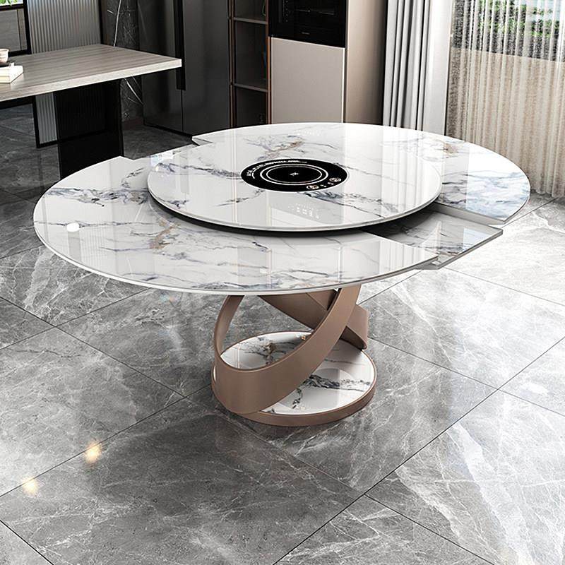 轻奢岩板餐桌现代简约家用小户型折叠多功能电磁炉旋转餐桌椅组合,住宅家具,岩板餐桌,淘宝优惠券,粉丝福利购,淘宝优惠卷