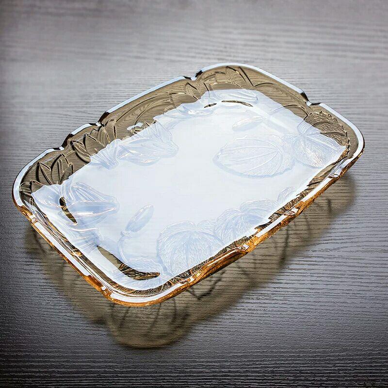 创意水晶玻璃托盘长方形欧式大号水果盘果盆水杯茶盘家用客厅轻奢