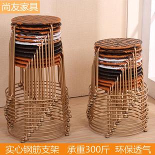 家用小矮凳餐桌凳钢筋藤编椅子茶几登可收纳 圆凳子现代简约时尚