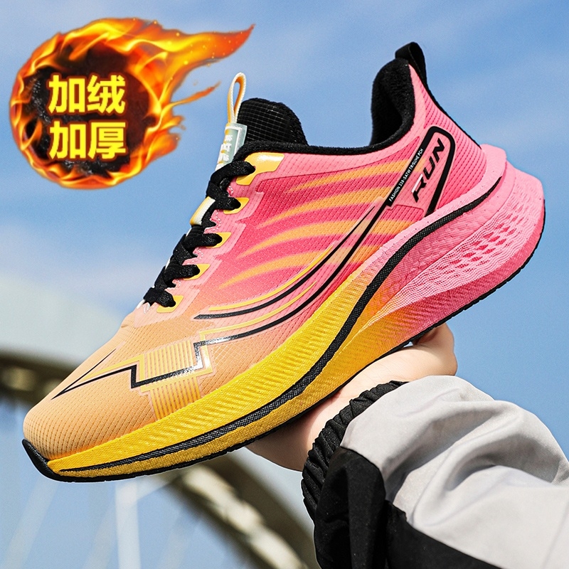 莆田鞋男女通用冬季加绒加厚保暖系带跑步鞋轻便防滑减震运动鞋