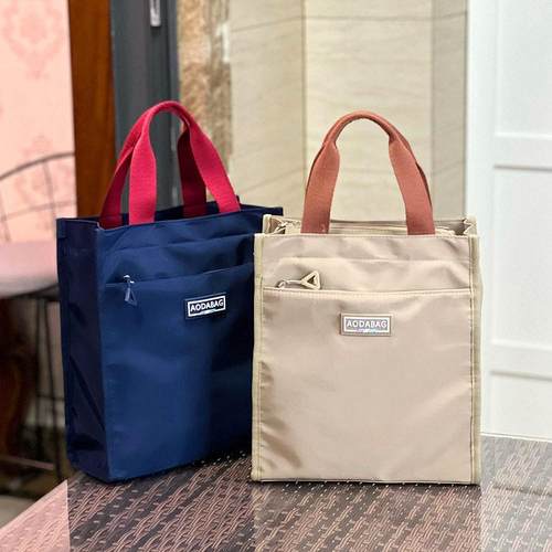 新款大号撞色手提饭盒袋学生上班手拎便当包补课袋文件包手拎妈咪