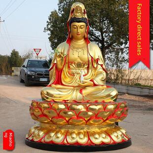 工厂直销树脂观音菩萨庙拜观音佛像金坐莲大观音像