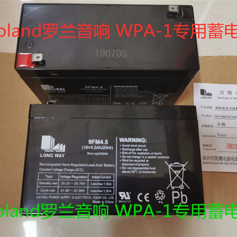 Roland罗兰音响电瓶WPA-1 9FM4.5 18V4.5AH便携式蓝牙音箱蓄电池