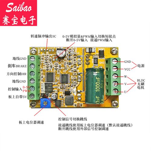 BLDC三相直流无刷无霍尔电机控制器 PWM无刷马达电调 驱动板 PLC
