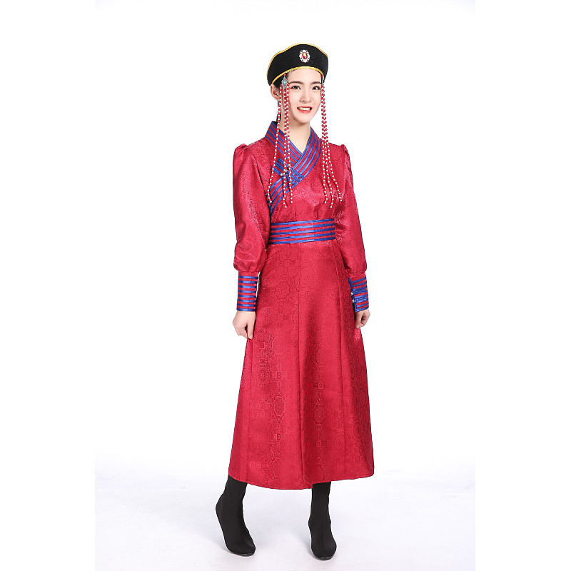 新品蒙古服装女民族风时尚长x款女袍民族特色压花面料秋季服饰定