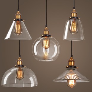 美式乡村单头玻璃圆球吊灯工业风格简约餐厅吧台透明玻璃灯罩吊灯