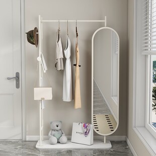 奶油风落地旋转穿衣镜衣帽架一体B家用客厅卧室移动挂衣架全身镜