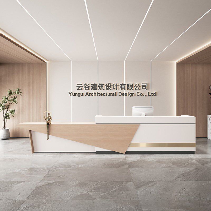 简约现代公d司前台接待台酒店养身馆会所吧台柜收银台写字楼迎宾