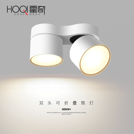 明装双头筒灯led天花单灯斗胆灯豆胆灯格栅灯吸顶吊顶可折叠射灯