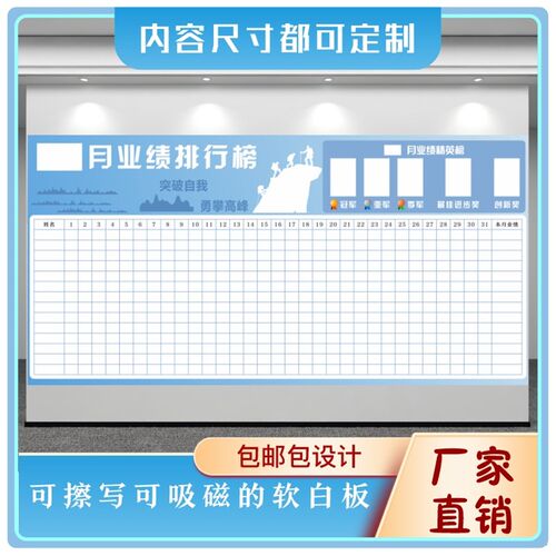 可定制磁性软白板可擦写业绩榜不伤墙企业文化墙R龙虎榜pk榜销售